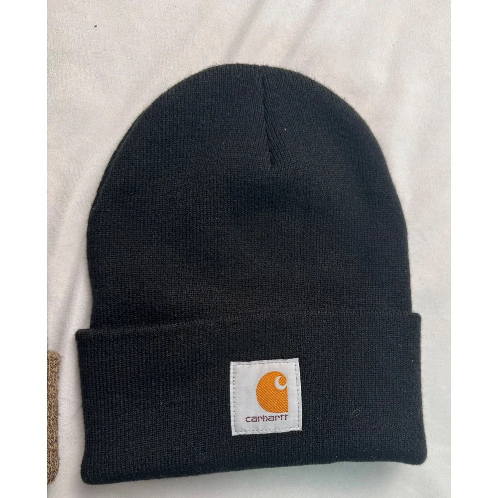 Carhartt A18 Watch Hat Beanie Bundle Black Dark Brown Heather Knit Cap 2 Pack